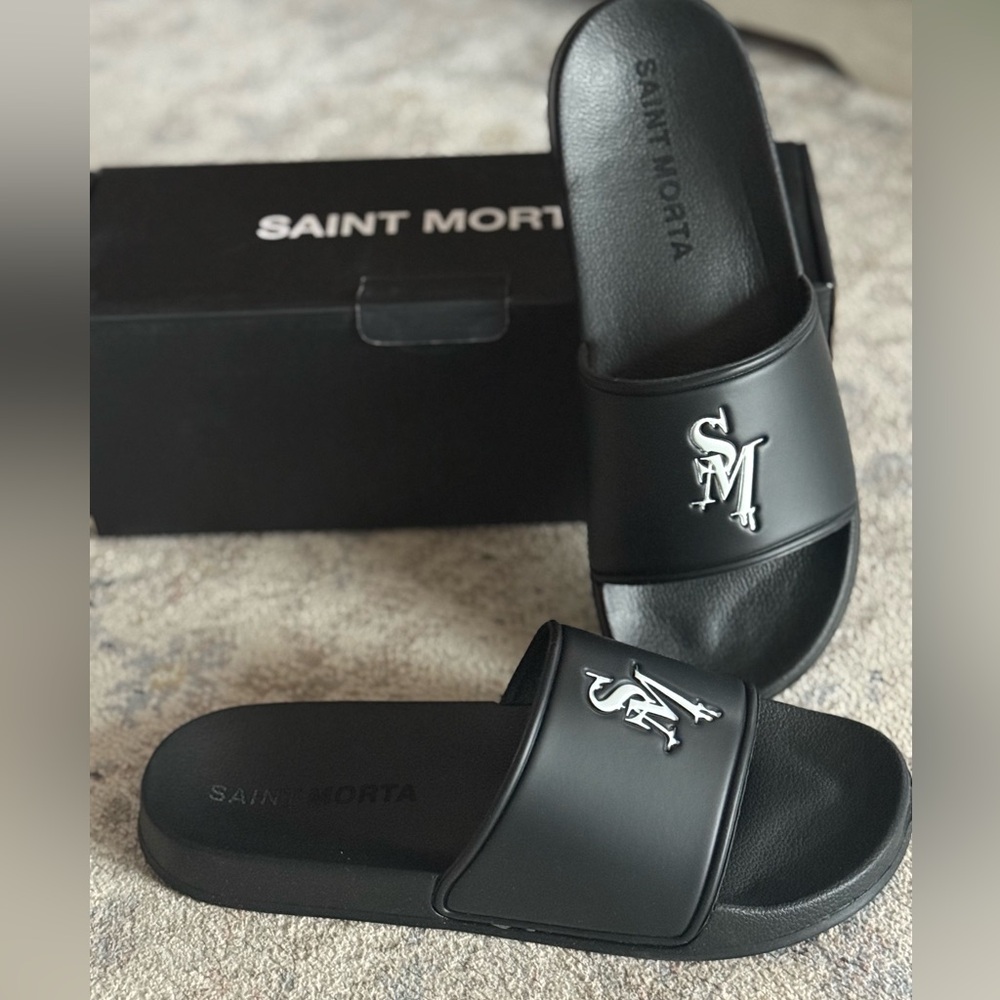 Saint Morta Icarus Slides Black/White — Men’s Size 11 — NWT
